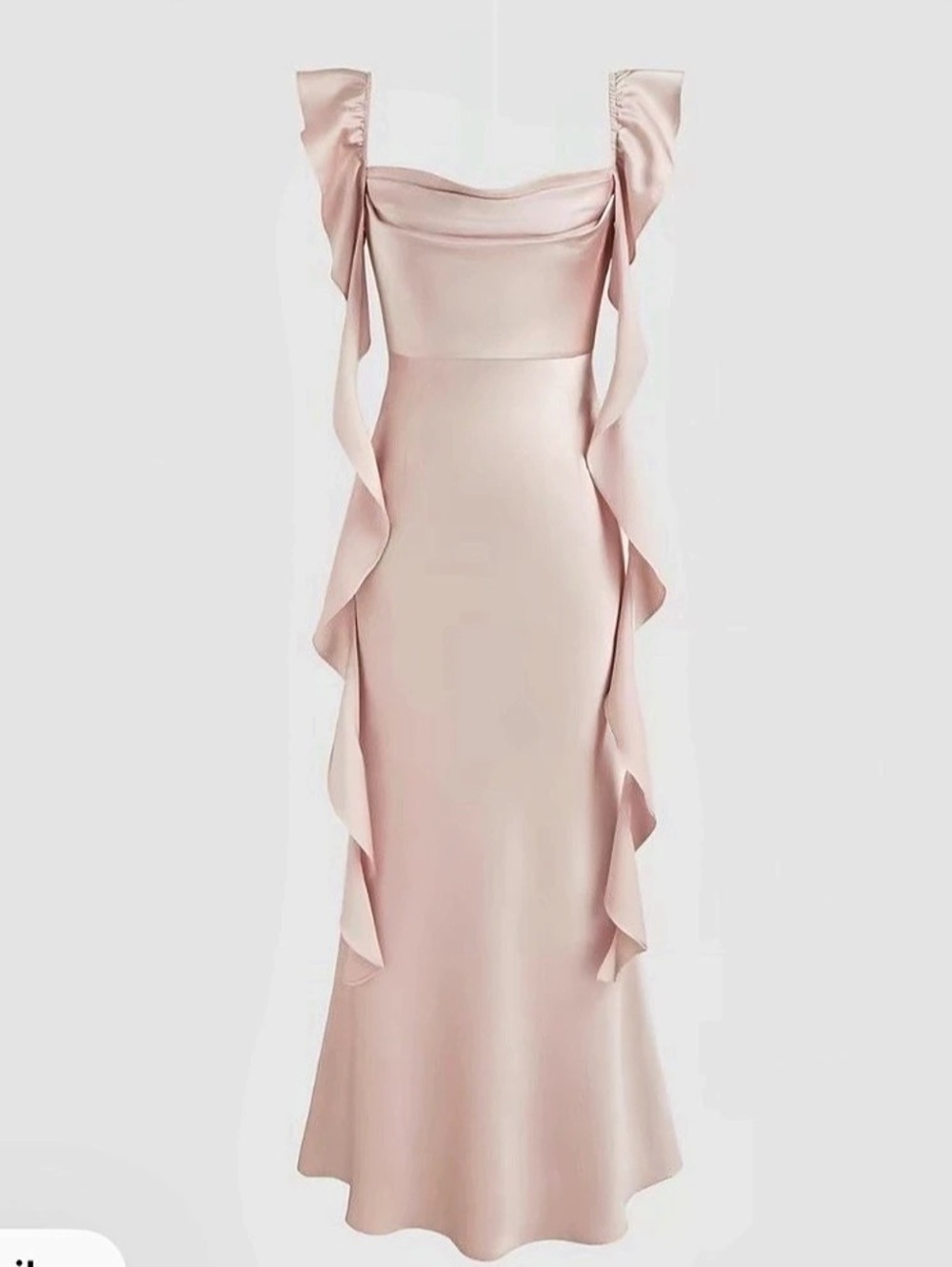 Cider Cowl Neck Solid Ruffle Hem Ruched Maxi Dress Ruffle Hem Ruched Pink Maxi - Picture 2 of 5